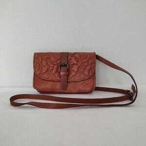 Women's Patricia Nash Torri Crossbody Leather Tooled Floral Pattern Brown/Tan